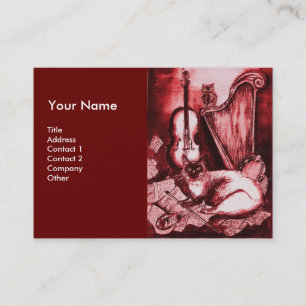 MUSICAL CAT, Red and White Business Card