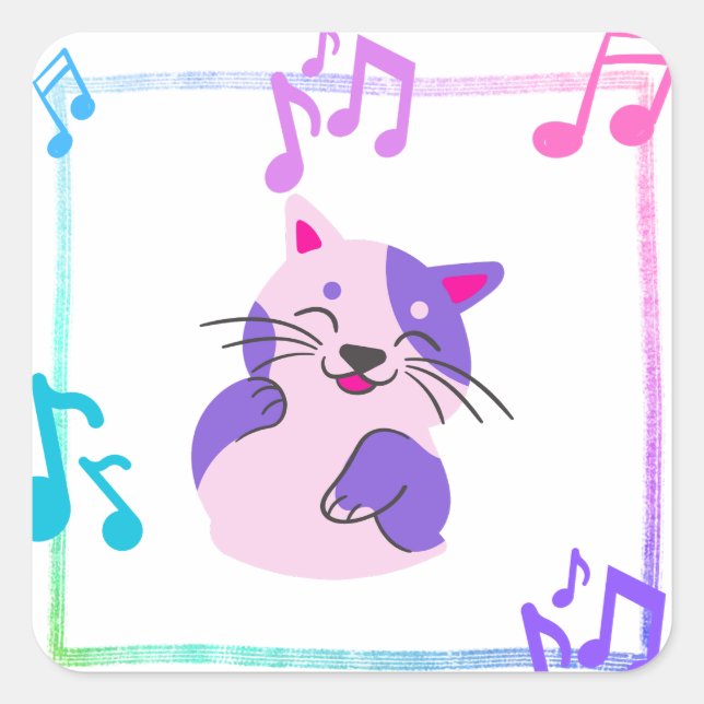 Musical Cat Square Sticker (Front)