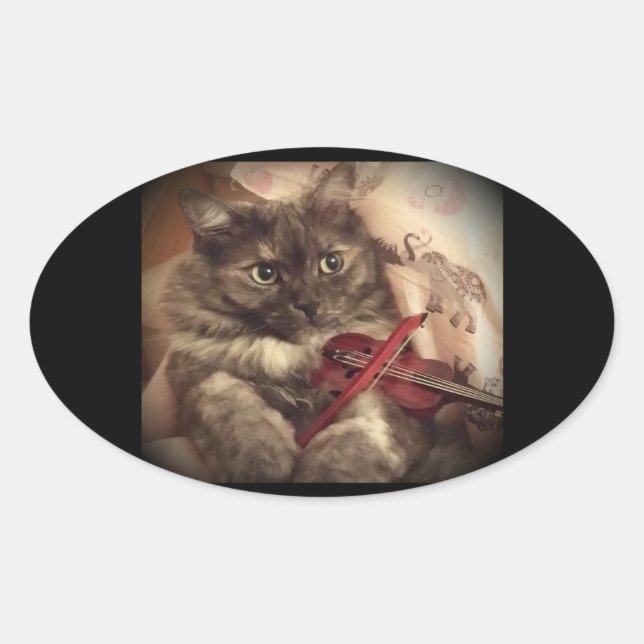 Musical Cat Sticker (OVAL) by RoseWrites (Front)
