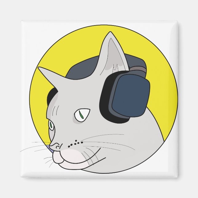 Musical Cat with a Headphone Magnet (Front)