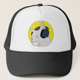 Musical Cat with a Headphone Trucker Hat