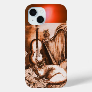 MUSICAL CAT WITH OWL IN BROWN SEPIA  GEM iPhone 15 CASE