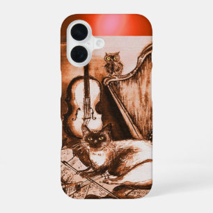 MUSICAL CAT WITH OWL IN BROWN SEPIA GEM iPhone 16 CASE
