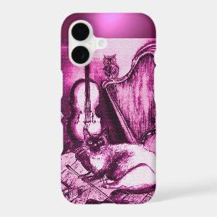 MUSICAL CAT WITH OWL IN PINK PURPLE GEM