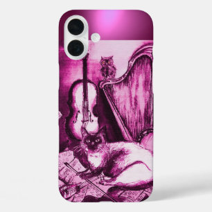 MUSICAL CAT WITH OWL IN PINK PURPLE GEM iPhone 16 PLUS CASE