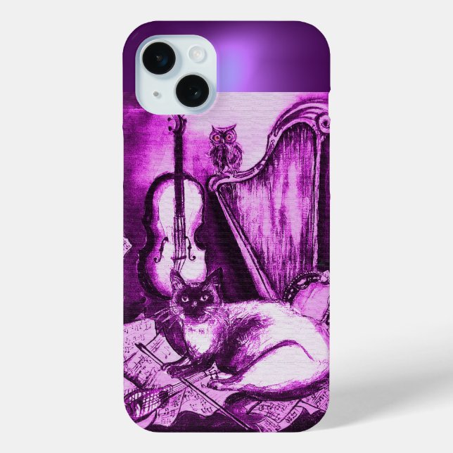 MUSICAL CAT WITH OWL IN PINK PURPLE GEM Case-Mate iPhone CASE (Back)