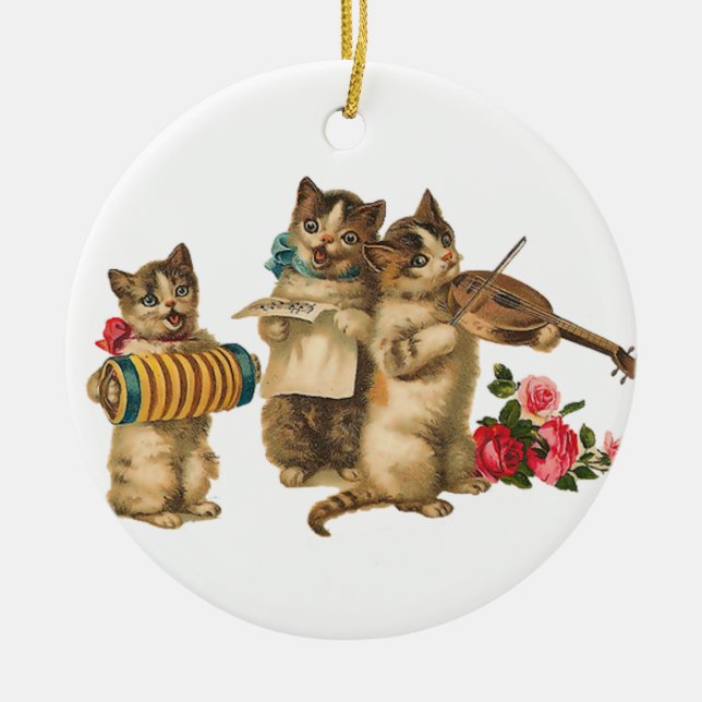 Musical Cats Ceramic Ornament (Front)