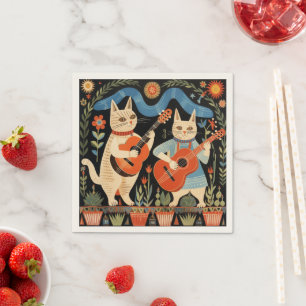 Musical Cats Folk Art Napkin