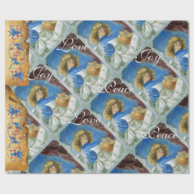 MUSICAL CHRISTMAS ANGEL,JOY PEACE LOVE PARCHMENT WRAPPING PAPER (Flat)