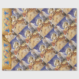 MUSICAL CHRISTMAS ANGEL ,JOY PEACE LOVE PARCHMENT WRAPPING PAPER