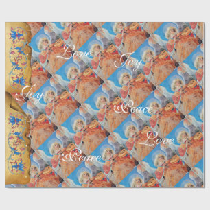 MUSICAL CHRISTMAS ANGEL ,JOY PEACE LOVE PARCHMENT WRAPPING PAPER