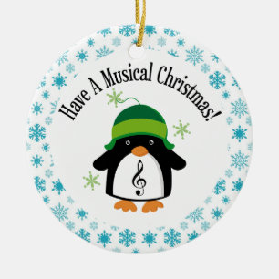 Musical Christmas Music Penguin Gift Ceramic Tree Decoration