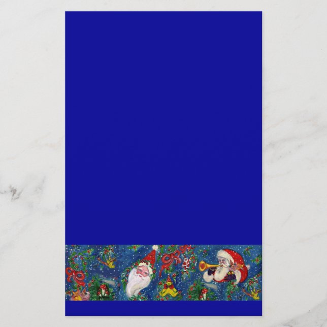 MUSICAL CHRISTMAS NIGHT,SANTA AND TOYS Bright Blue Stationery (Front)
