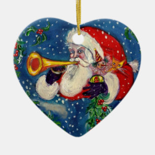 MUSICAL CHRISTMAS NIGHT /SANTA CLAUS BUGLER CERAMIC ORNAMENT