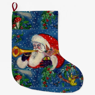 MUSICAL CHRISTMAS NIGHT /SANTA CLAUS BUGLER LARGE CHRISTMAS STOCKING