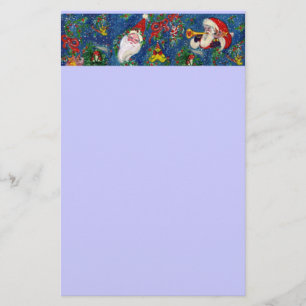 MUSICAL CHRISTMAS NIGHT / SANTA WITH TOYS Blue Stationery