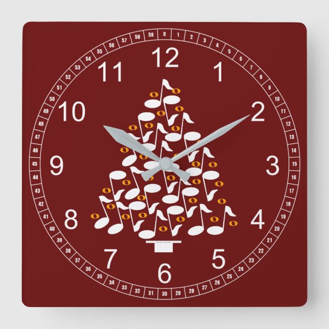 Musical Christmas Tree Square Wall Clock (Front)