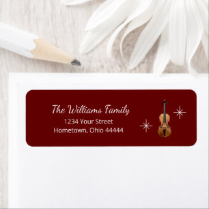 Musical Christmas Violin Red Return Address Label