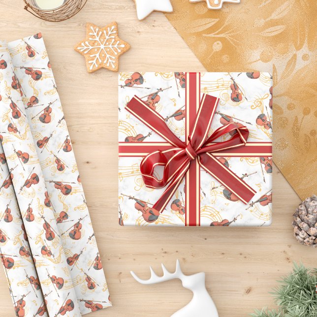 Musical Christmas Violins Gold Music Notes Wrapping Paper (Creator Uploaded)