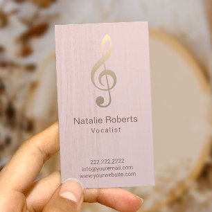 Musical Clef Logo Vocalist Singer Blush Pink Music Business Card