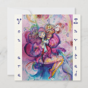 MUSICAL CLOWN ,pink blue ,felt cream Invitation