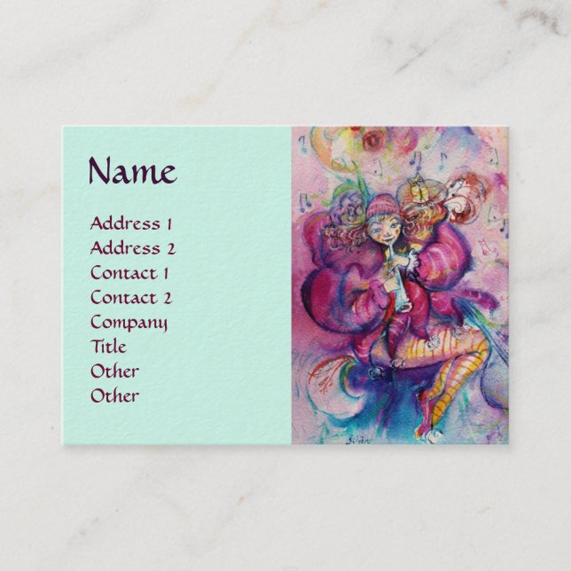 MUSICAL CLOWN Pink Teal Blue Watercolor Business Card (Front)