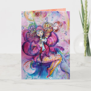 MUSICAL CLOWN WITH PINK SPARKLES Happy Birthday Card