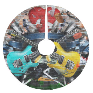 Musical Collage: Colourful Rhythmic Background. Brushed Polyester Tree Skirt