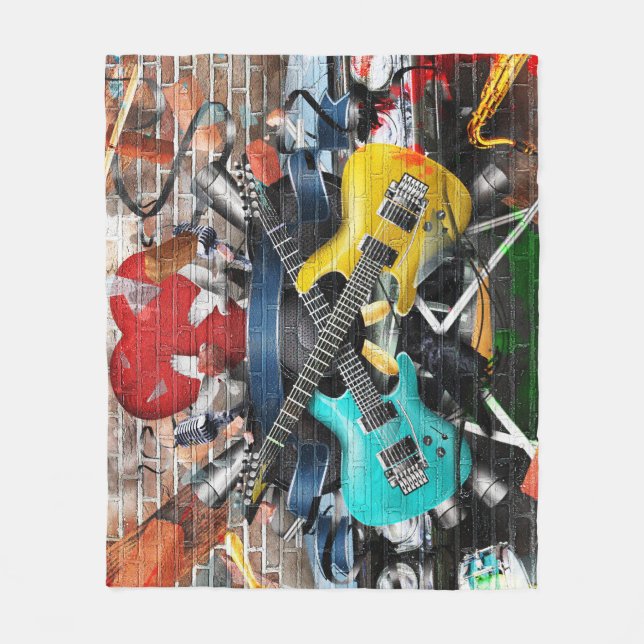 Musical Collage: Colourful Rhythmic Background. Fleece Blanket (Front)