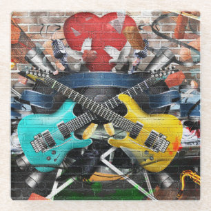 Musical Collage: Colourful Rhythmic Background. Glass Coaster