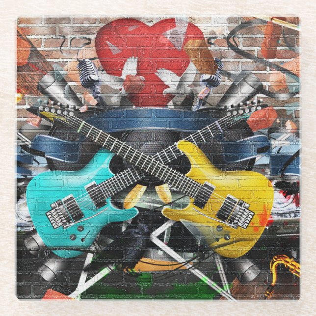 Musical Collage: Colourful Rhythmic Background. Glass Coaster (Front)