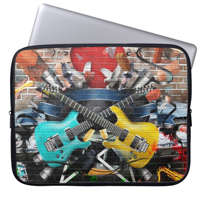 Musical Collage: Colourful Rhythmic Background. Laptop Sleeve (Front)