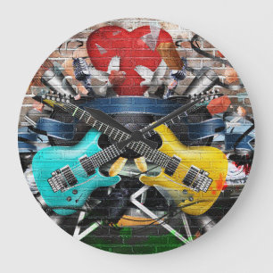 Musical Collage: Colourful Rhythmic Background. Large Clock