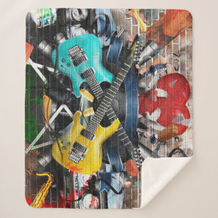 Musical Collage: Colourful Rhythmic Background. Sherpa Blanket