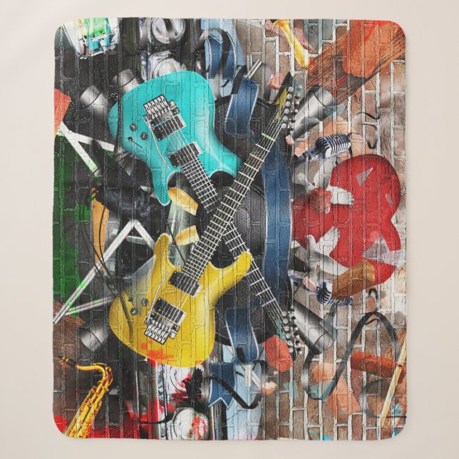 Musical Collage: Colourful Rhythmic Background. Sherpa Blanket (Front)