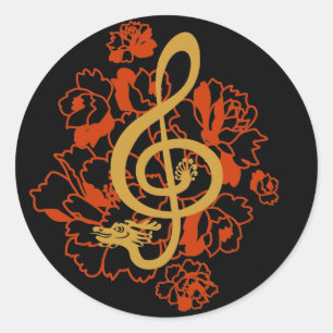 Musical Dragon treble clef peonies Custom Sticker