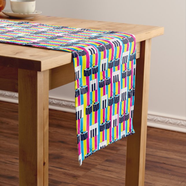 Musical Drums Piano Keys Cute Colourful  Short Table Runner (In Situ)