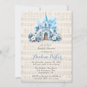 Musical Dusty Blue Church Bridal Shower Invitation
