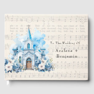 Musical Dusty Blue Peony Church Wedding Guest Book