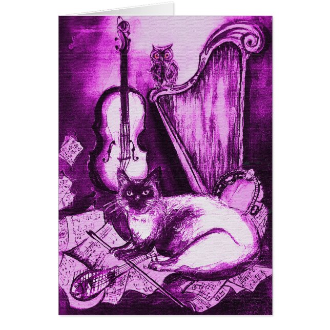 MUSICAL FATHER'S DAY CAT AND OWL Pink Purple White (Front)