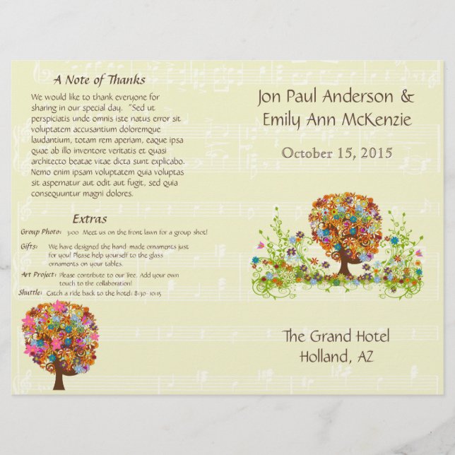Musical Flower Tree Wedding Program (Front)