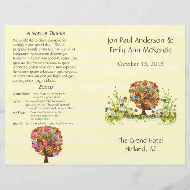 Musical Flower Tree Wedding Program (Front)