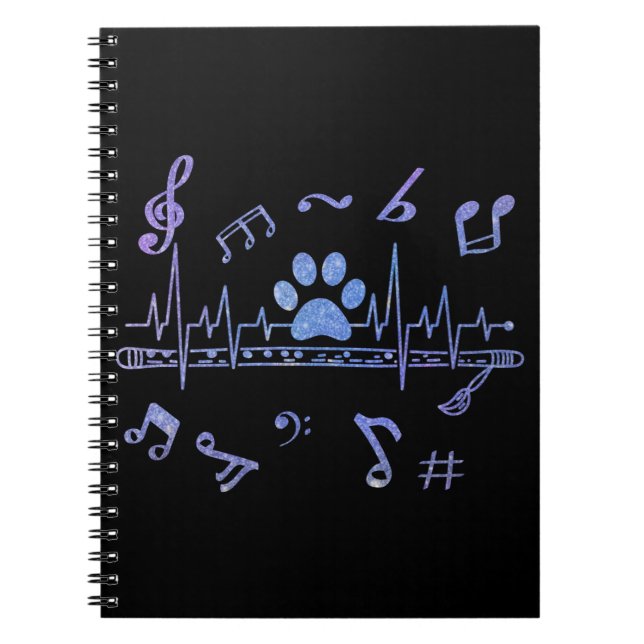Musical Flute with Paw Prints Notebook (Front)