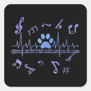 Musical Flute with Paw Prints Square Sticker