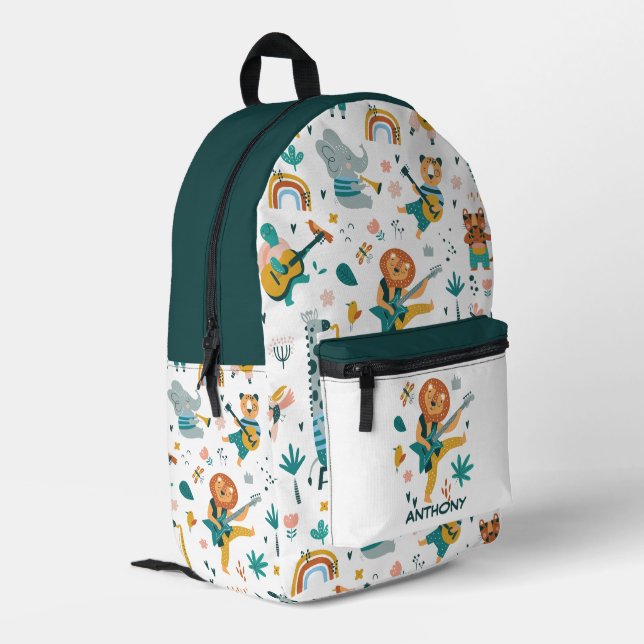 Musical Forest Animals Printed Backpack (Back Corner Left)
