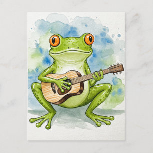 Musical Frog Watercolor Postcard for Postcrossing