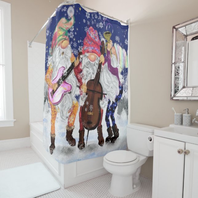 Musical Gnome Band Christmas Shower Curtain (In Situ)