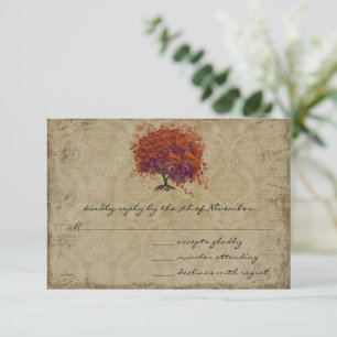Musical Gold Dark Orange Plum Heart Leaf Tree RSVP Card
