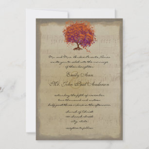 Musical Gold Orange Plum Heart Leaf Tree Weddings Invitation