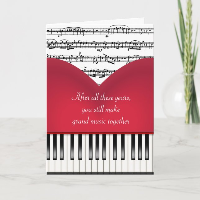 Musical Grand Piano Heart For Anniversary Card (Front)